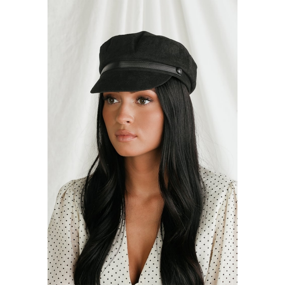 Lulu's Tip Top Black Corduroy Baker Boy Cap